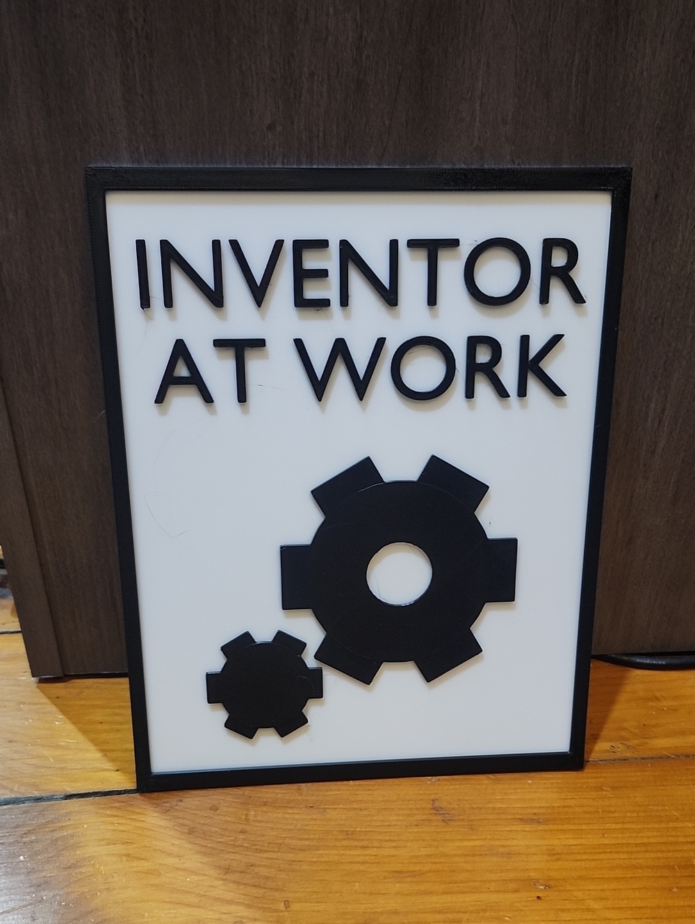 3d Printed "Inventor At Work" Wall Sign - Black & White